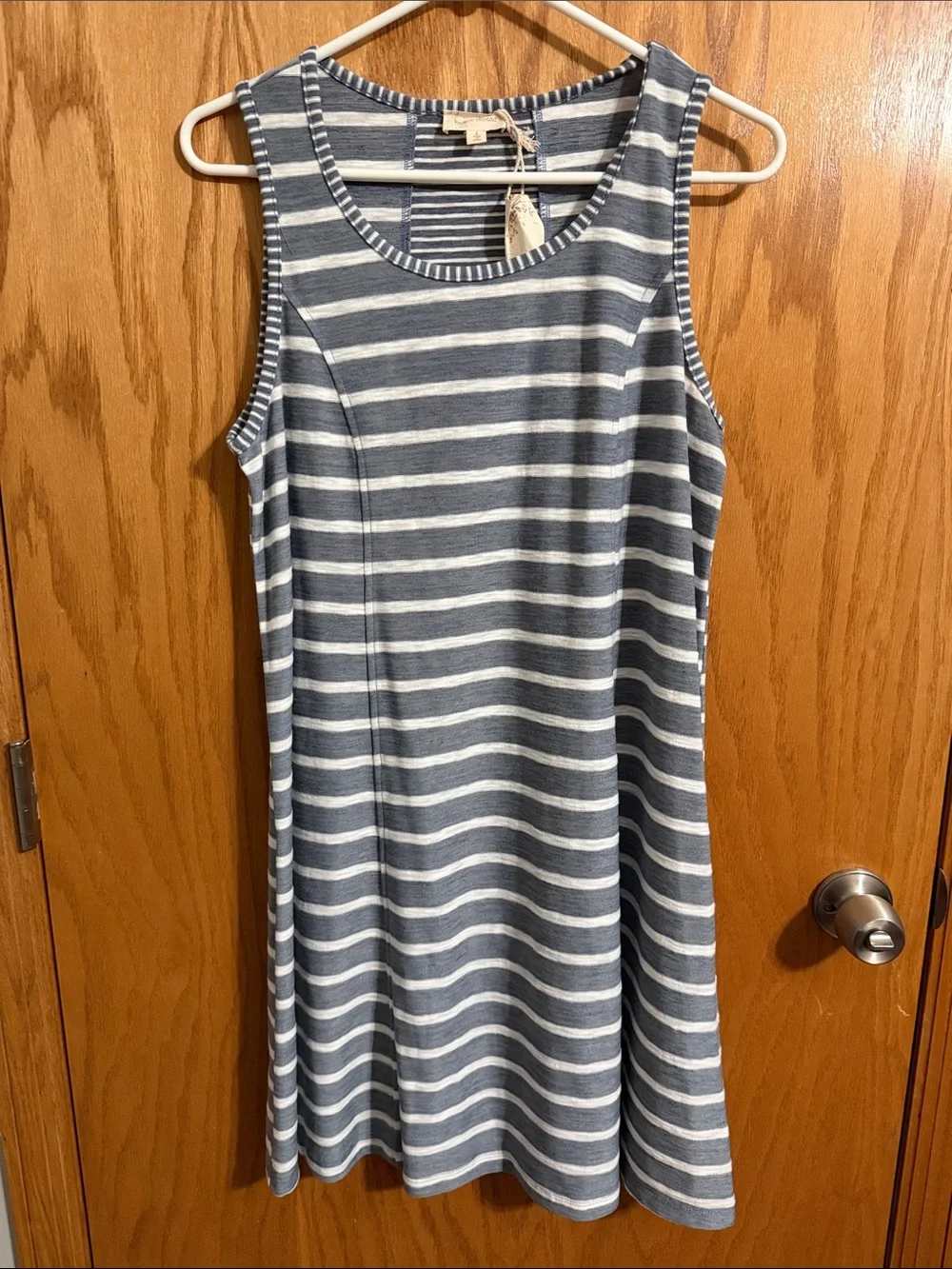 Hem & Thread Blue and White Striped Knit Tank Dress